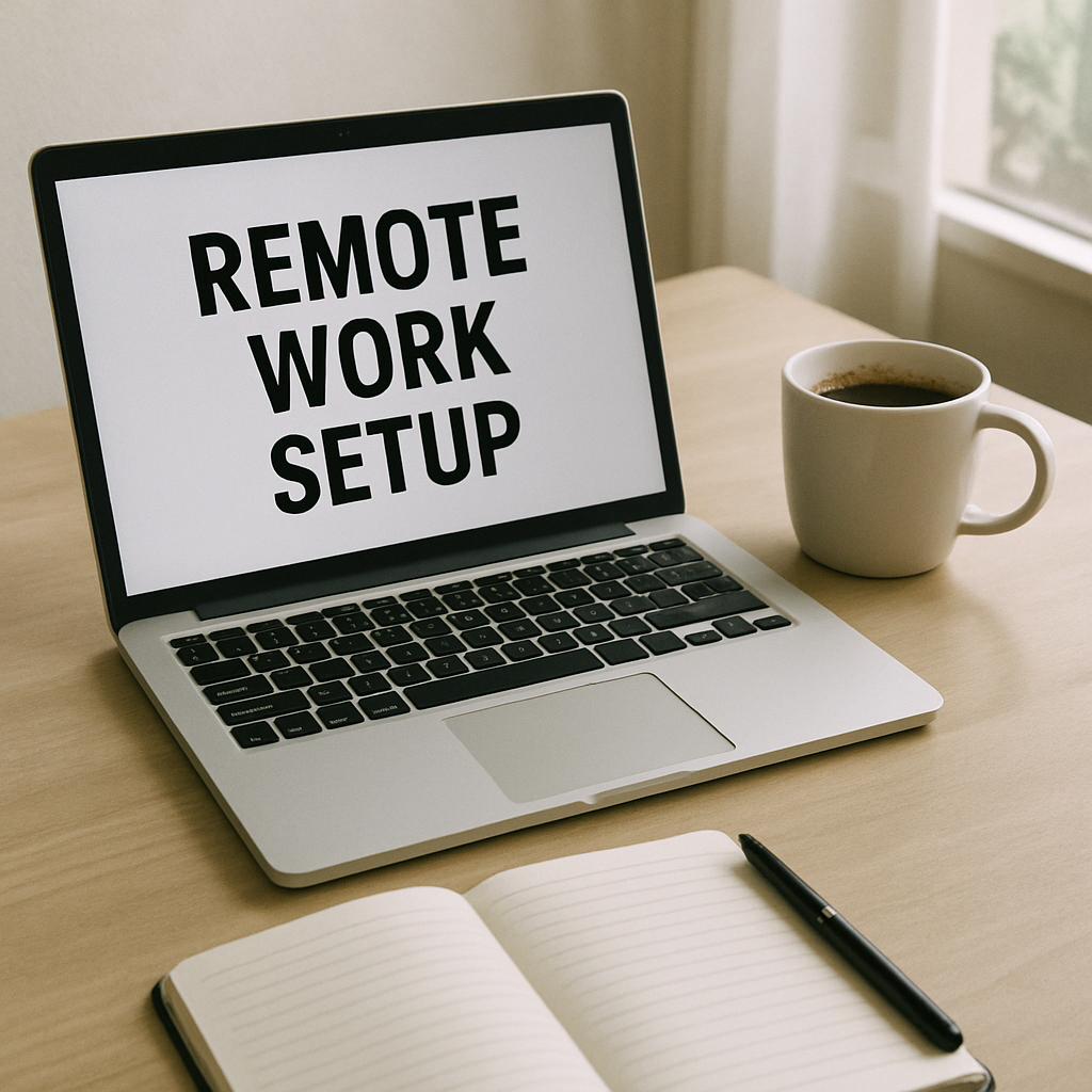 Remote work setup with laptop and coffee