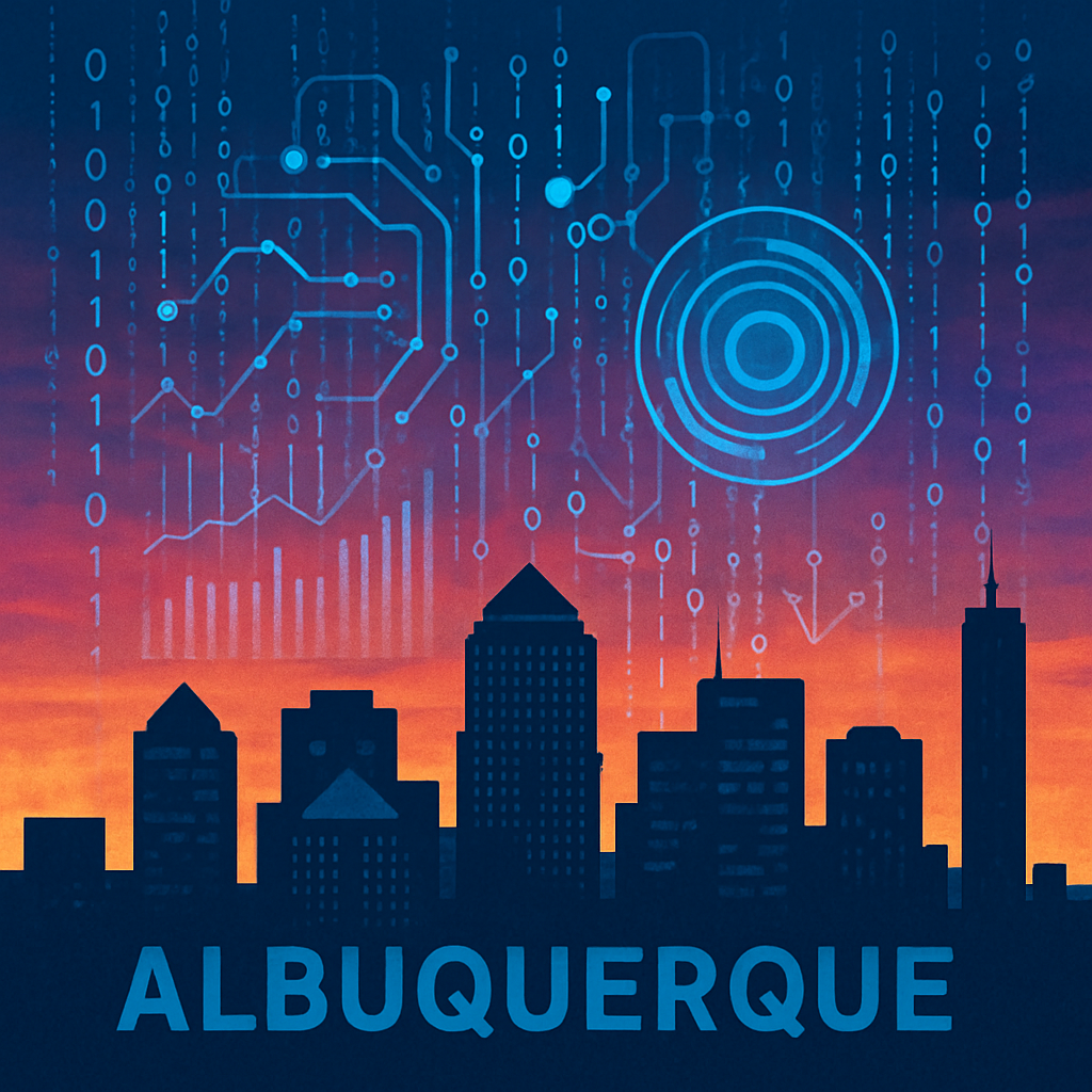 Albuquerque skyline with digital elements