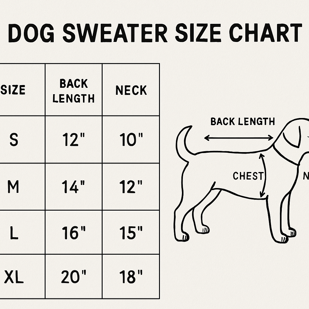 Dog sweater size chart