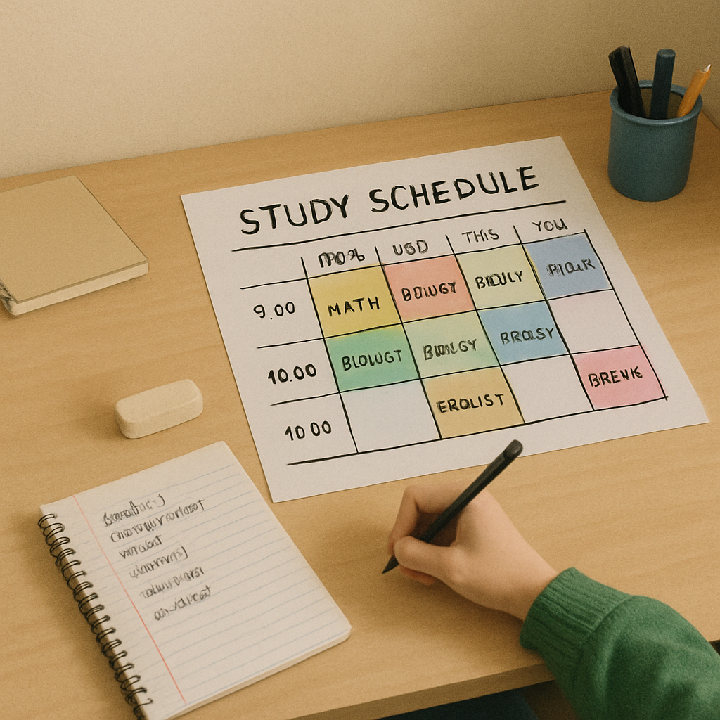 Student making a study schedule