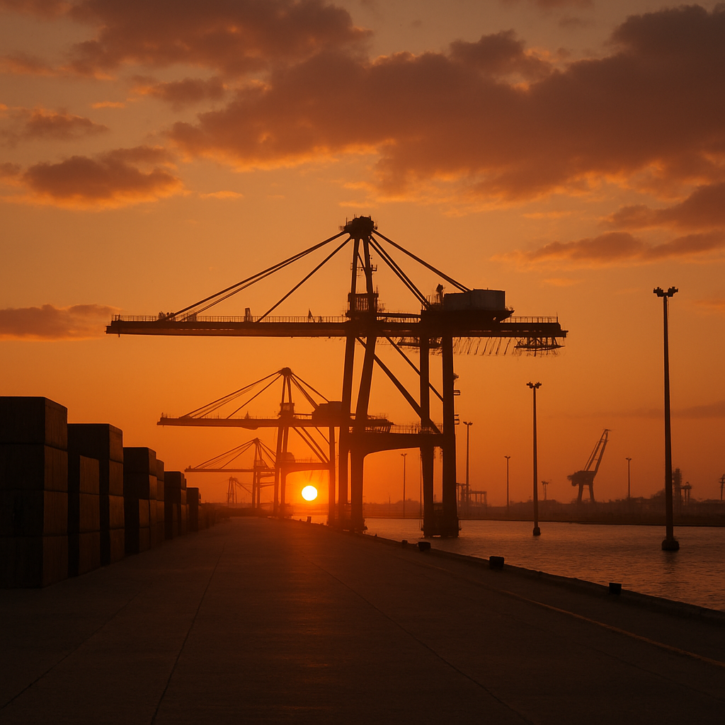 commercial dock at sunset