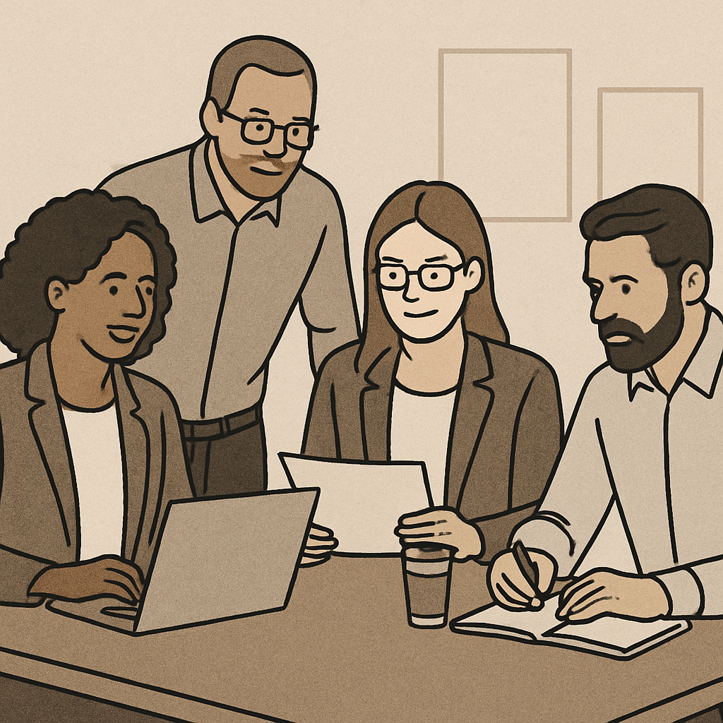 Professional self-employed individuals working together
