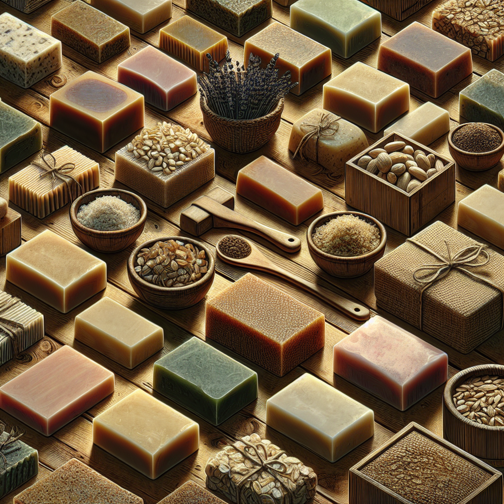 A variety of colorful bar soaps
