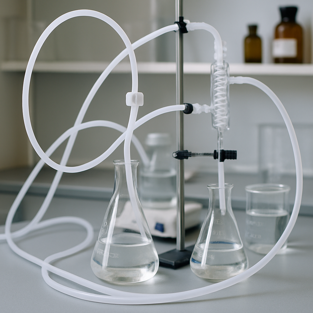 Chemical lab environment with PTFE Teflon tubing