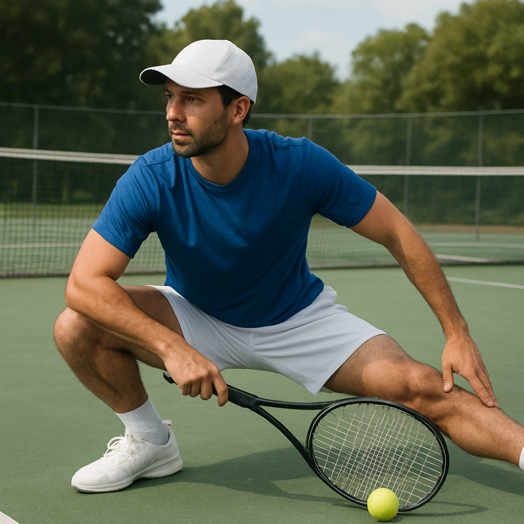 Tennis player stretching