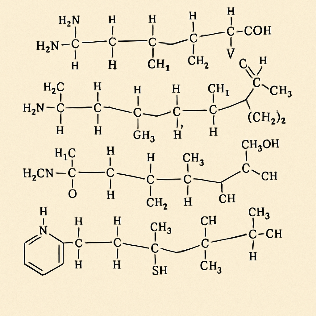 Illustration of peptide chains showing amino acid structures