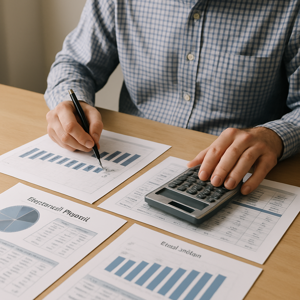 Bookkeeper analyzing financial reports