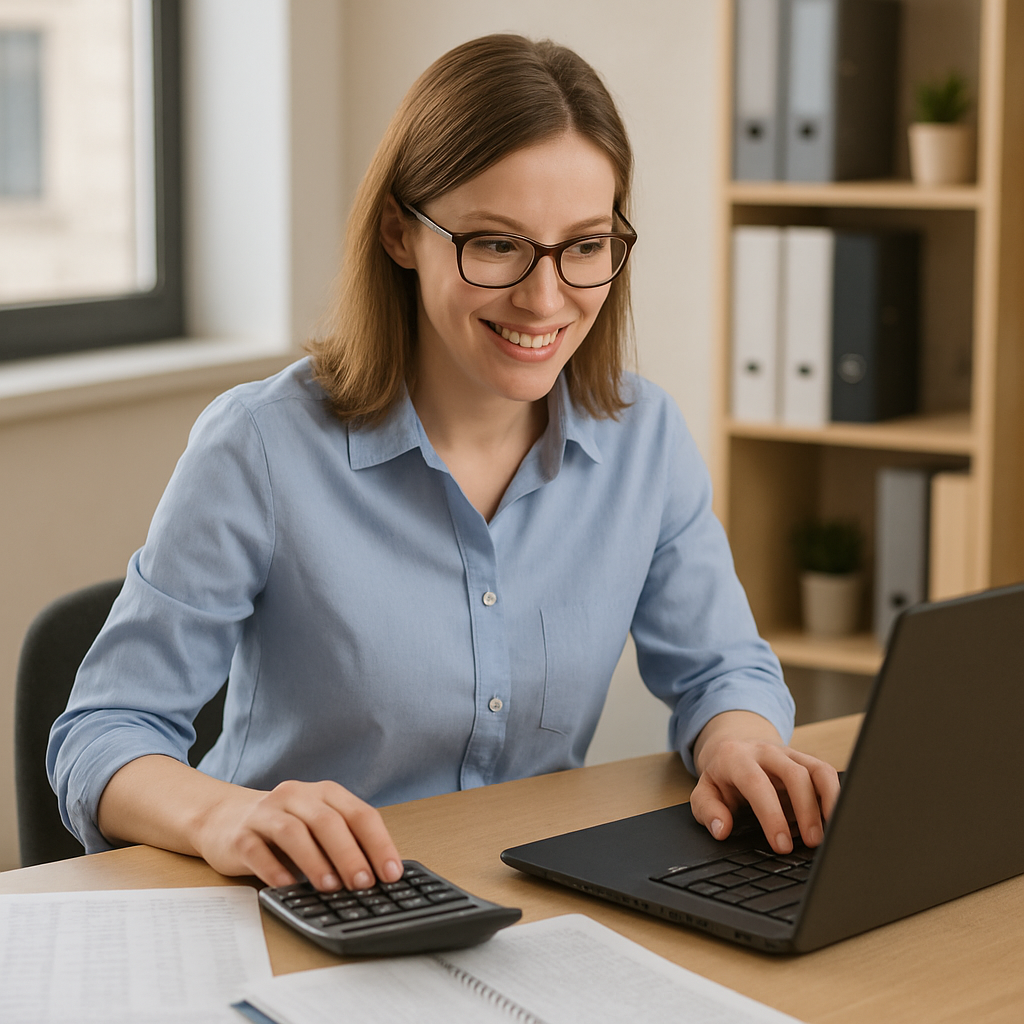 A bookkeeper working efficiently with technology