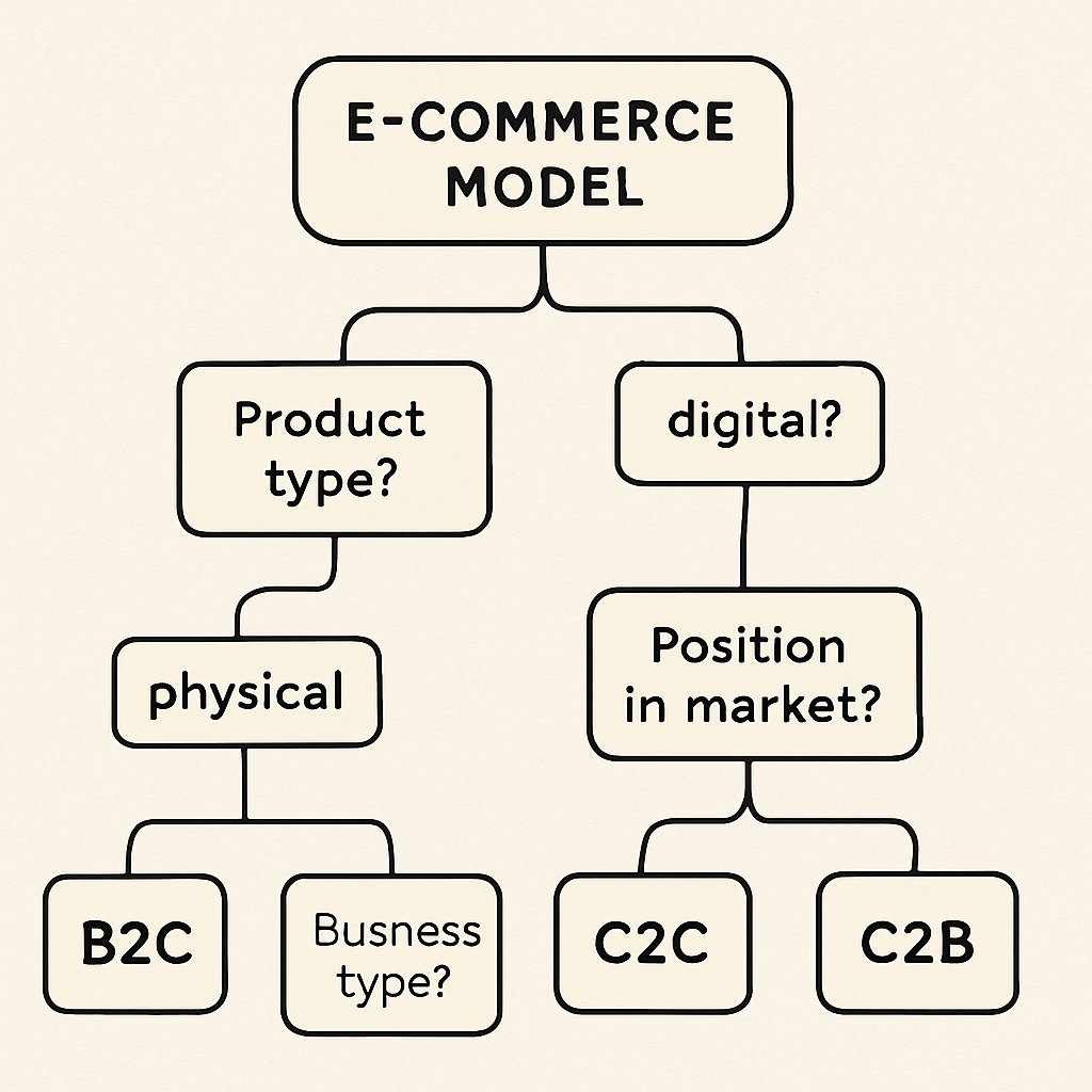 A decision tree illustrating factors in choosing an e-commerce model