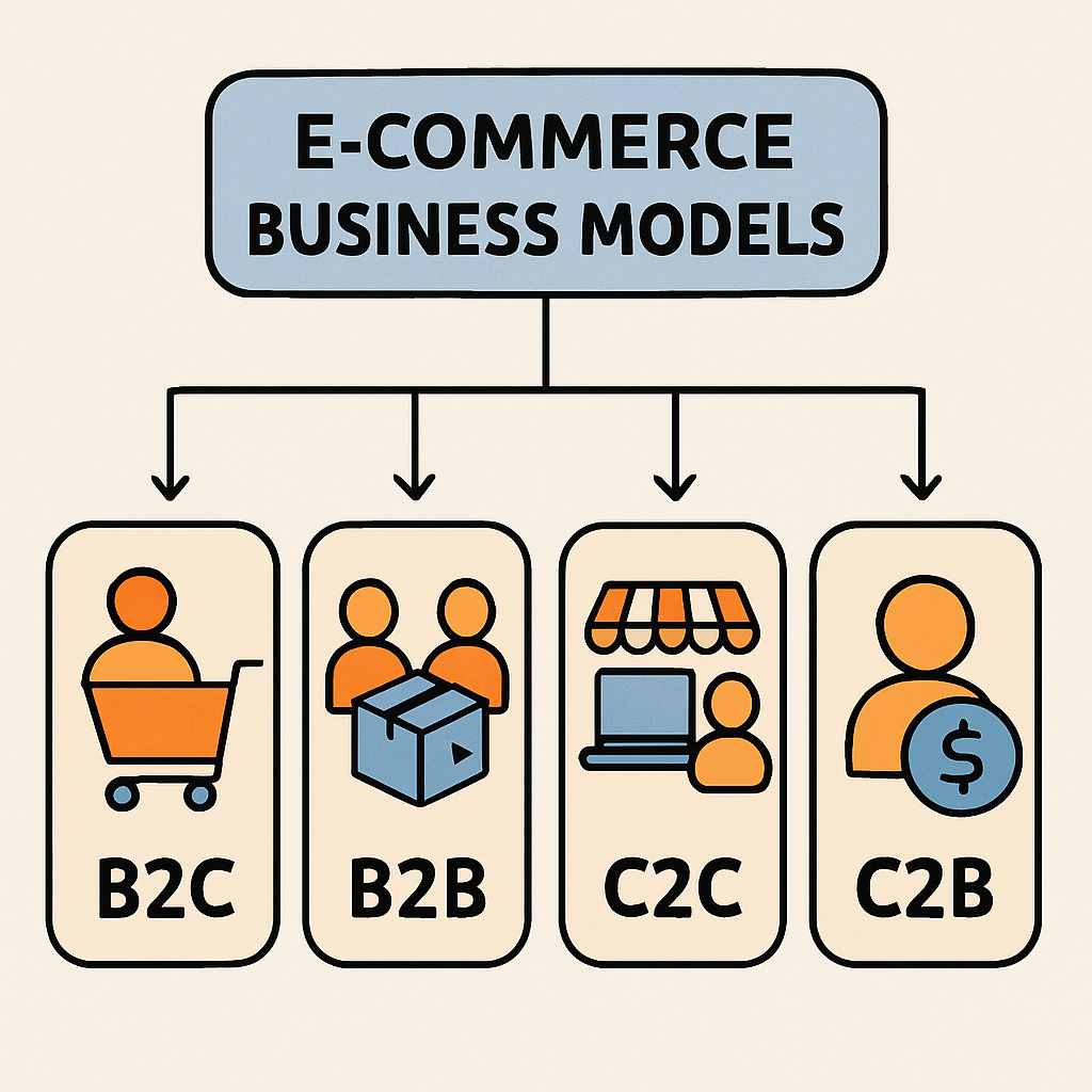 A digital diagram showing various e-commerce business models