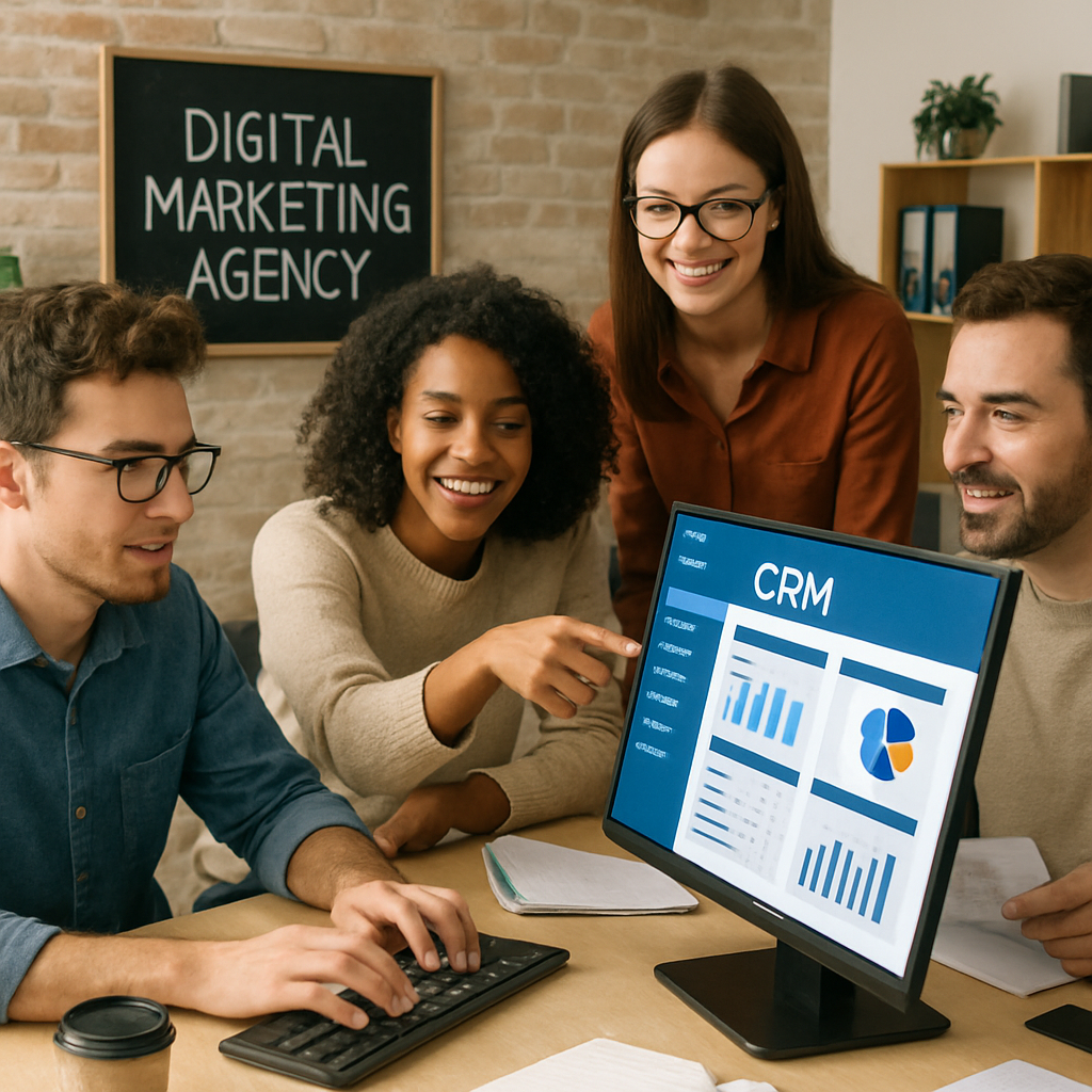 digital marketing agency team working on CRM software