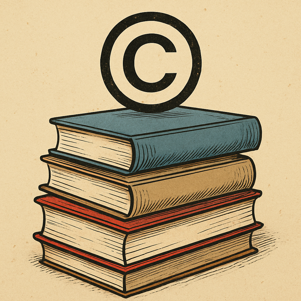 imagem de livros empilhados representando direitos autorais