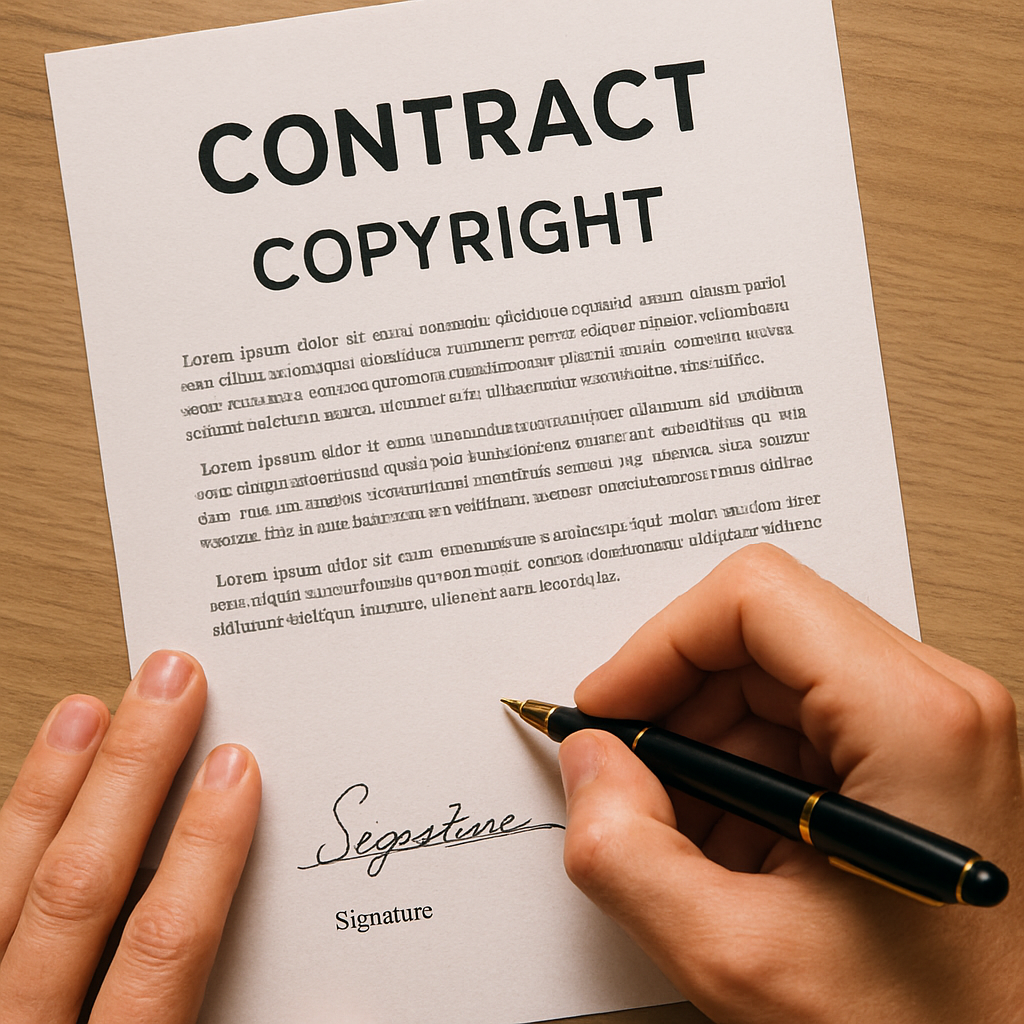 imagem de um contrato sendo assinado representando a importância dos direitos autorais