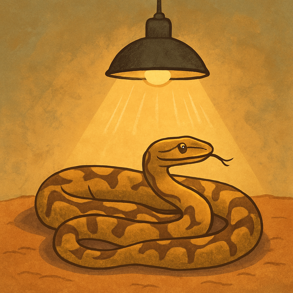 Snake basking under heat lamp