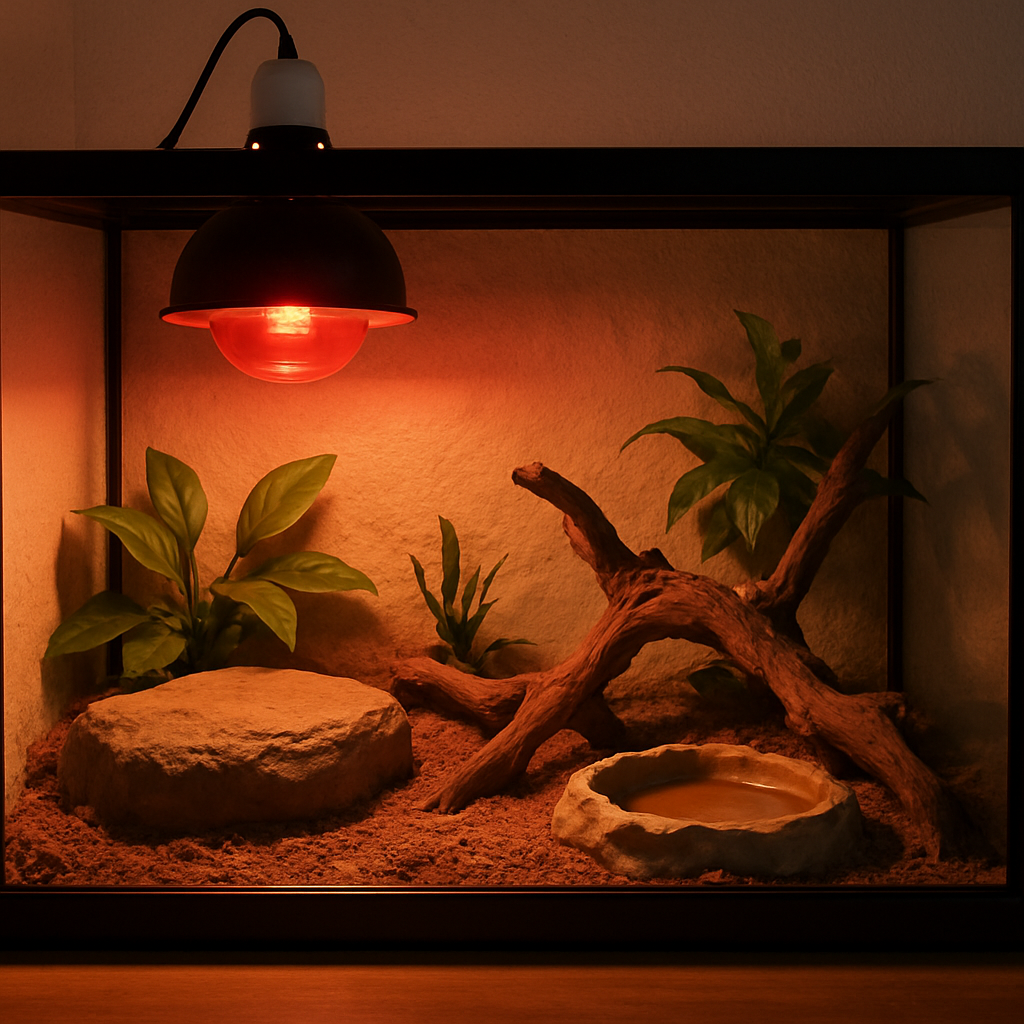 Heat lamp setup in a terrarium