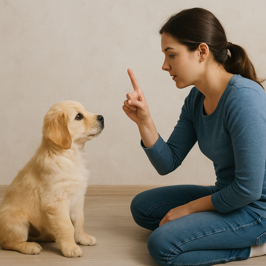 Puppy learning commands