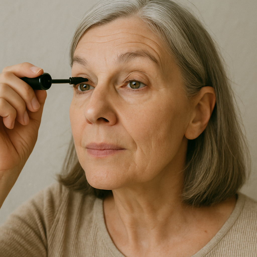 Image of mature woman applying mascara