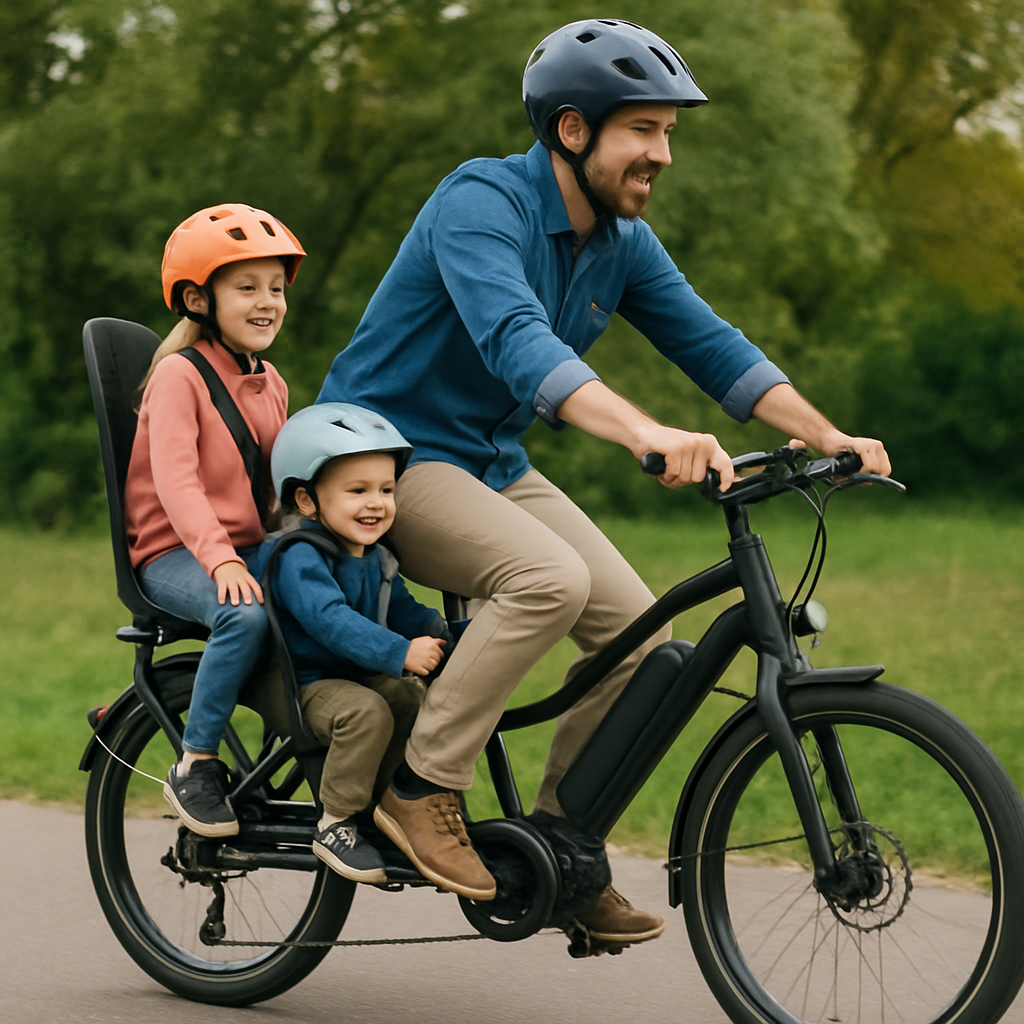 Vélo électrique familial en action