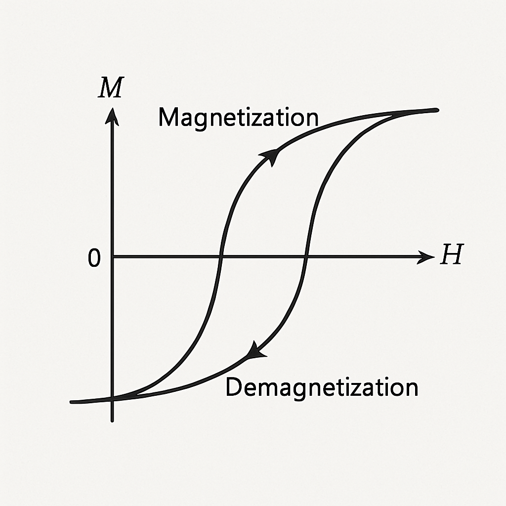 Diagram of a hysteresis loop showing magnetization and demagnetization