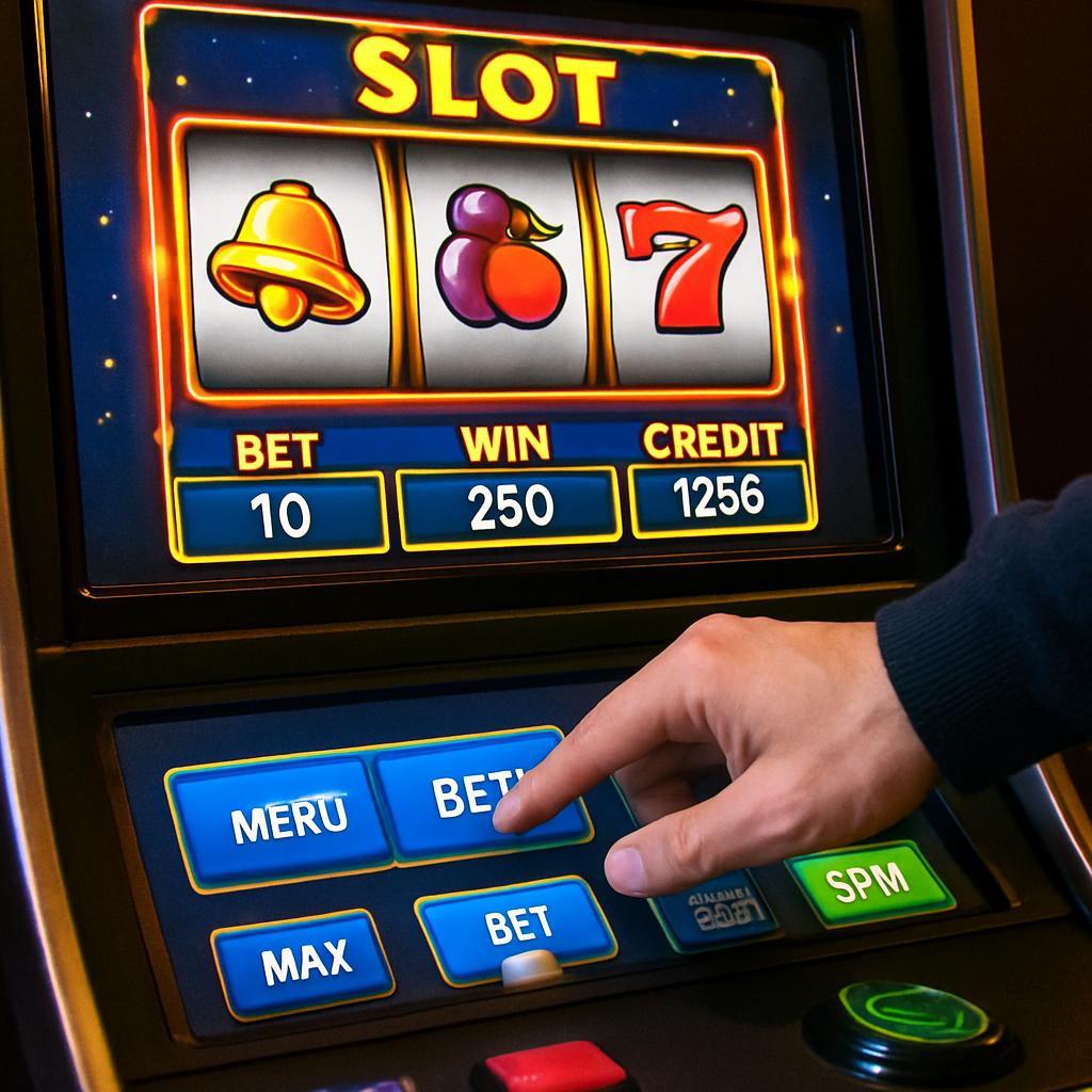 Player adjusting bet settings on slot machine