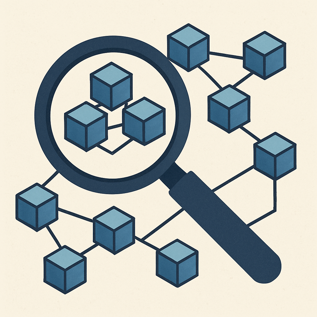 magnifying glass on blockchain