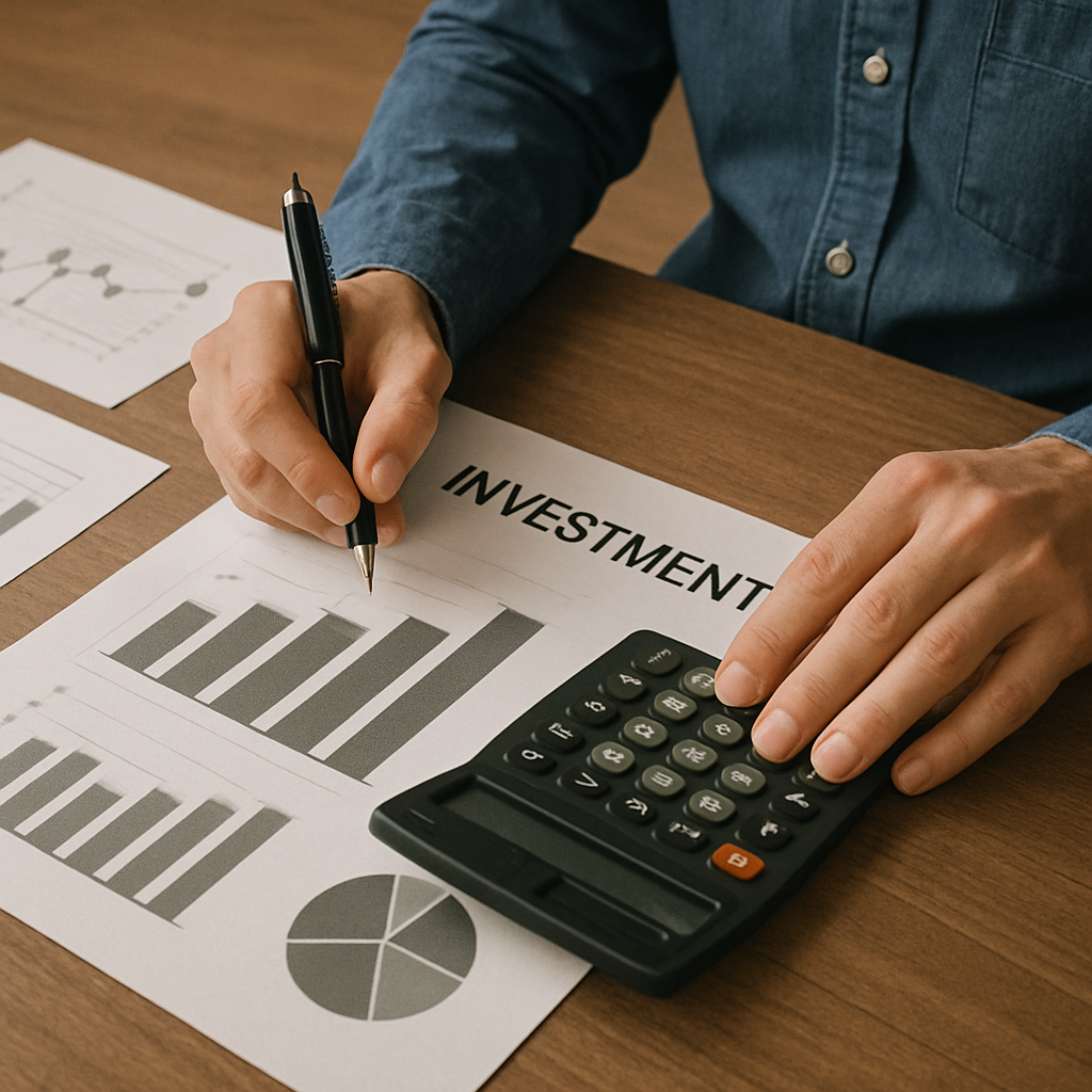 Person calculating investment figures on a calculator