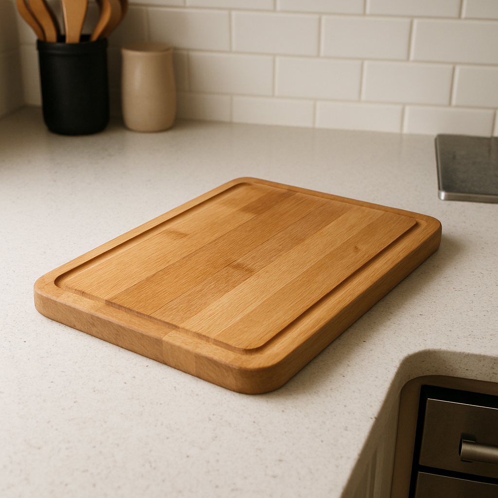 Planche à découper en bois sur un comptoir de cuisine