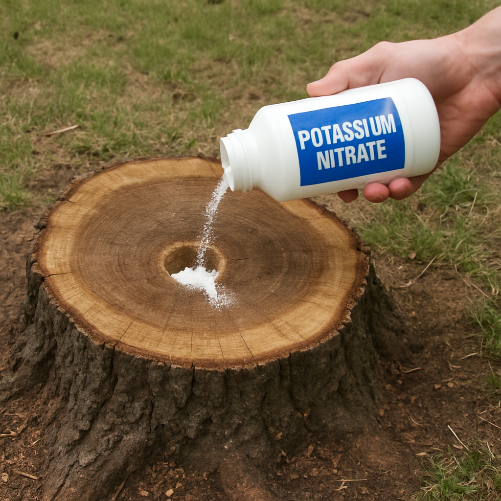 Tree stump removal using potassium nitrate