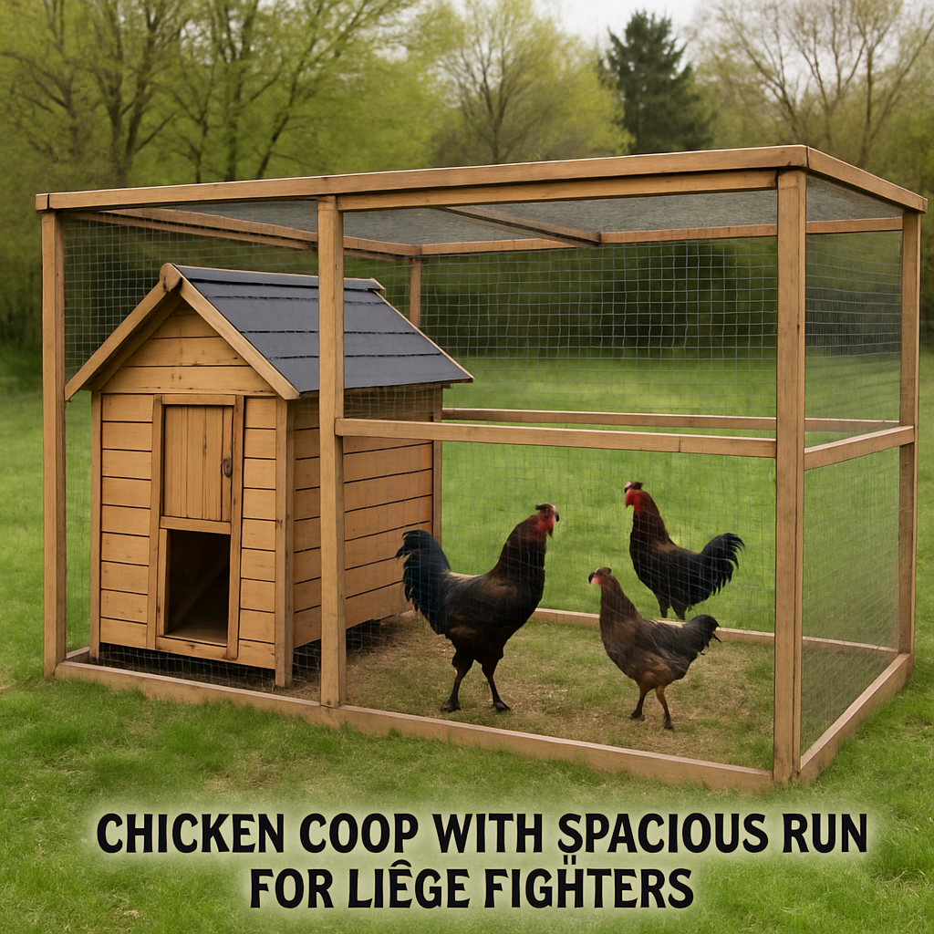 Chicken coop with spacious run for Liege Fighters
