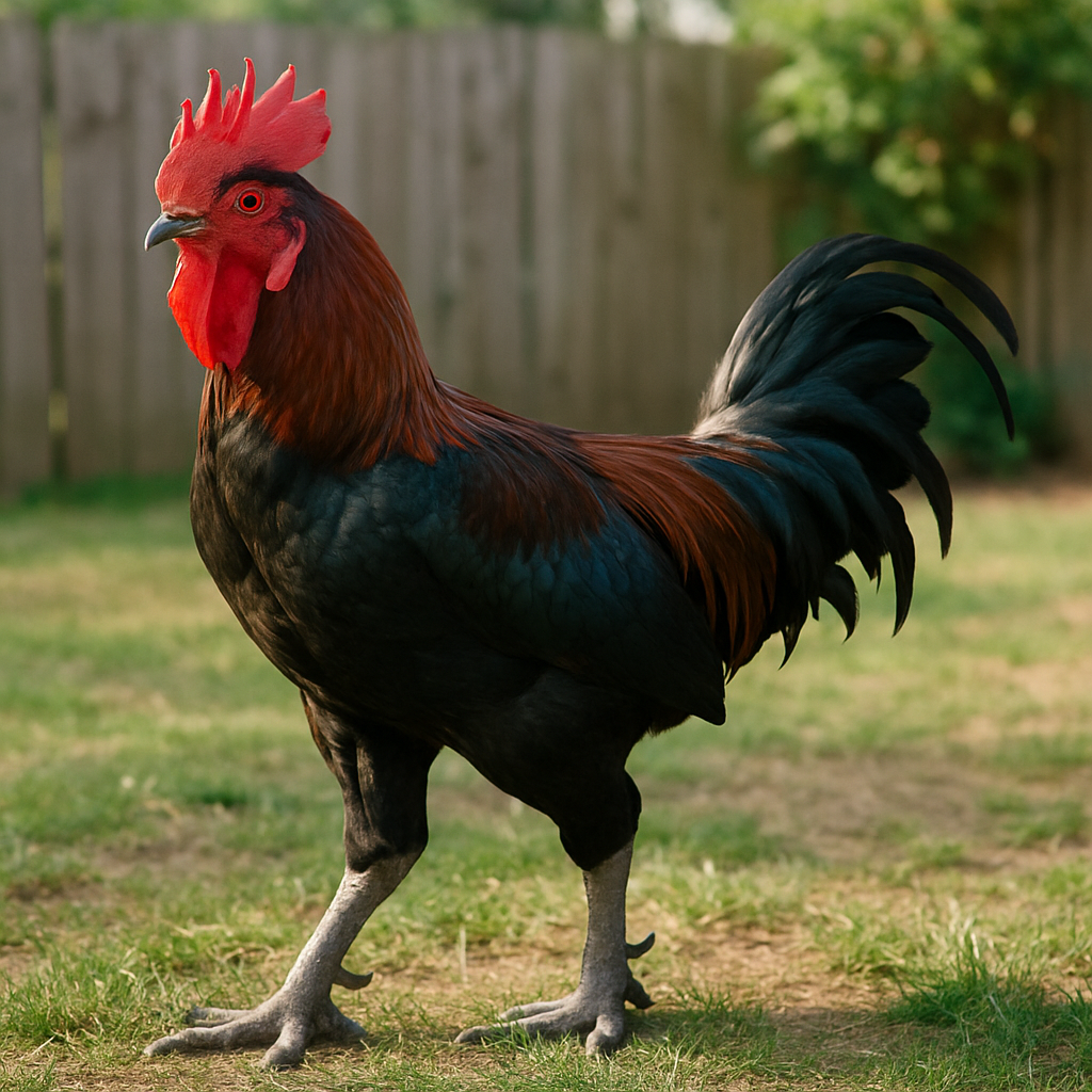 Liege Fighter Chicken in a backyard setting