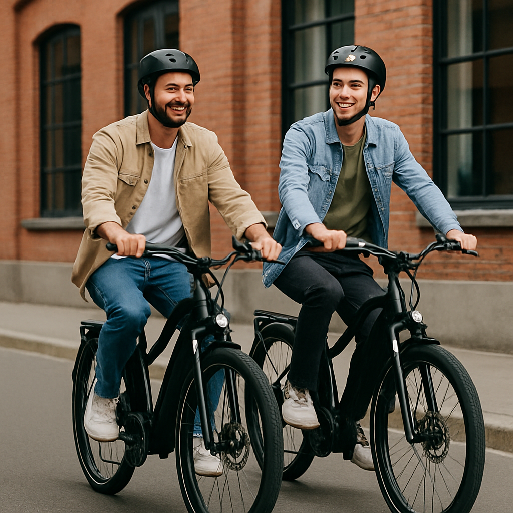 image of men riding electric bikes