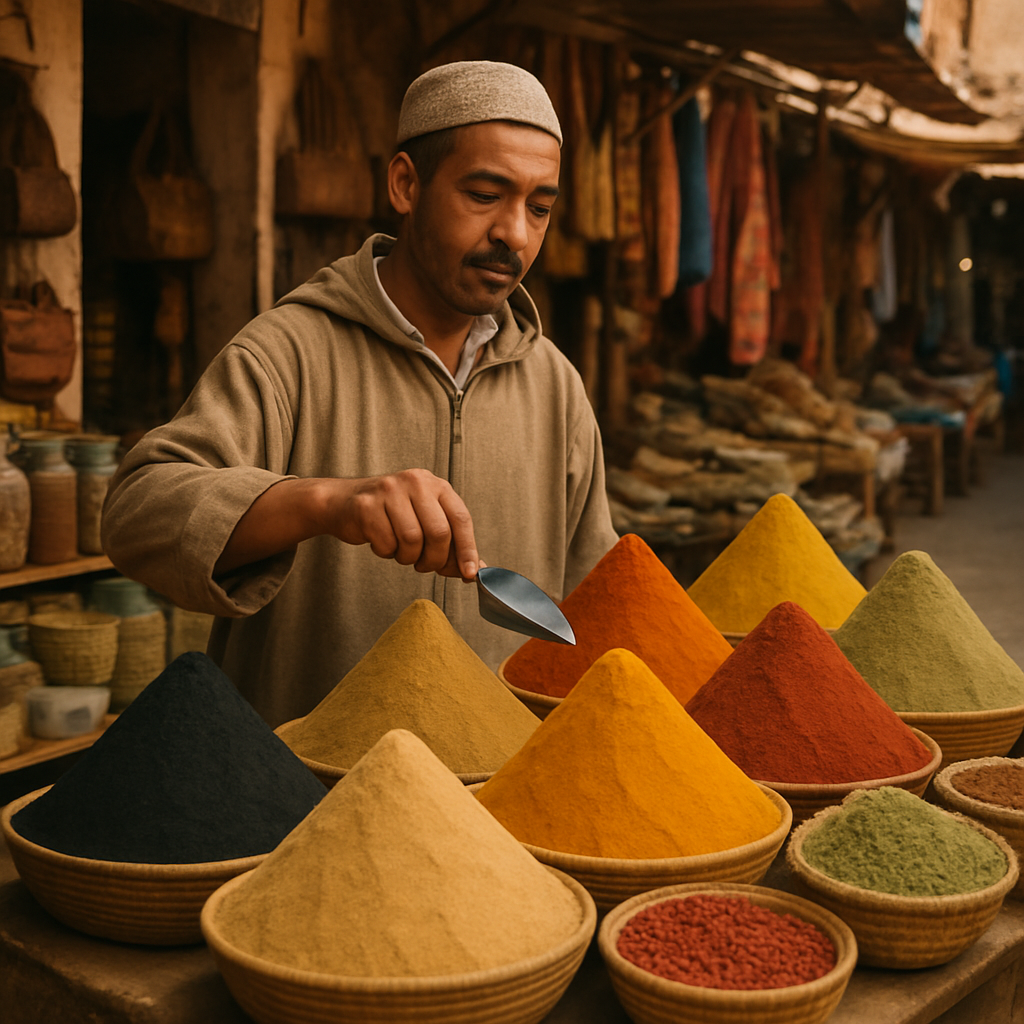 Vendedor de especias en un zoco de Marruecos