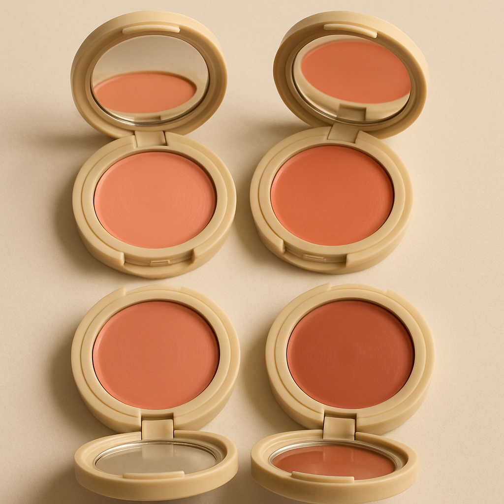 Different shades of cream blush in compact containers