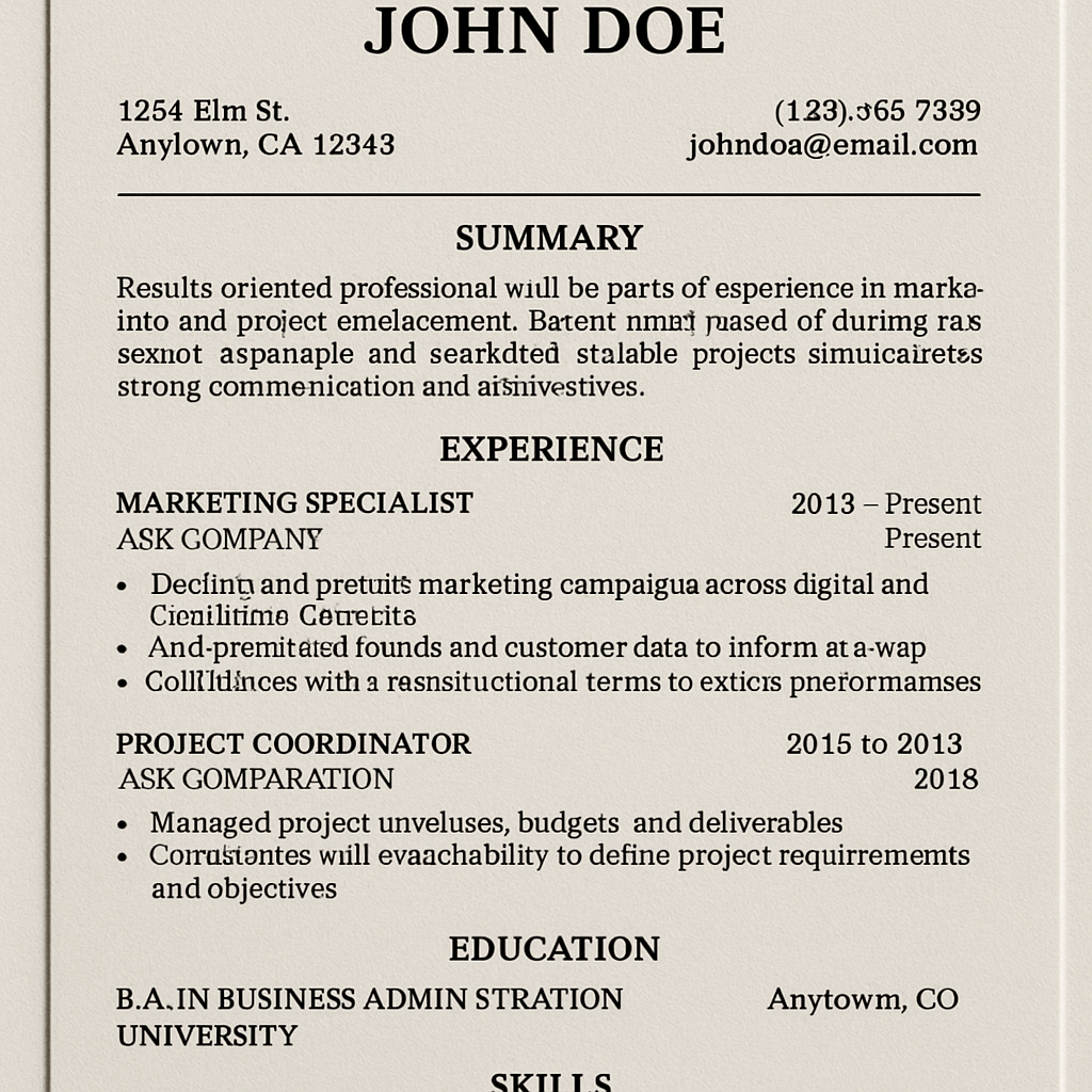 resume with personal information
