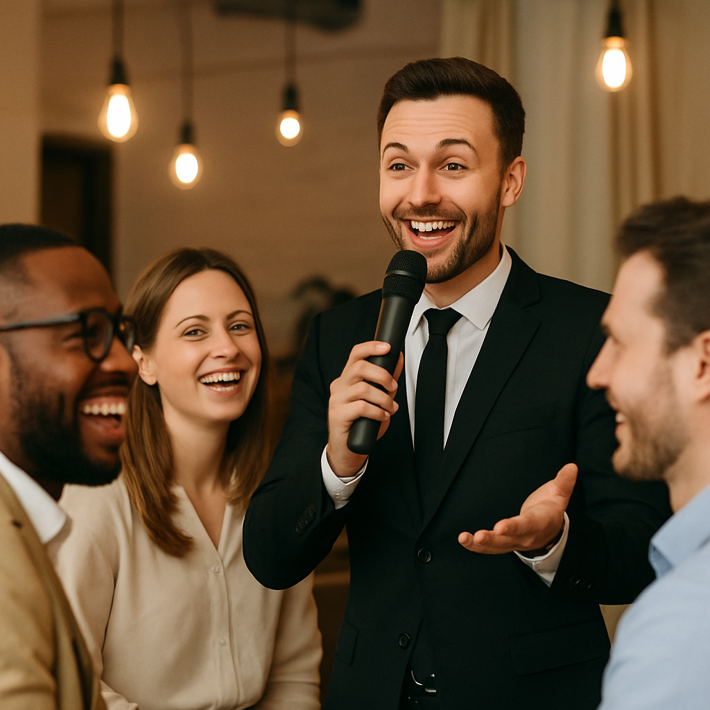 Event host engaging with guests