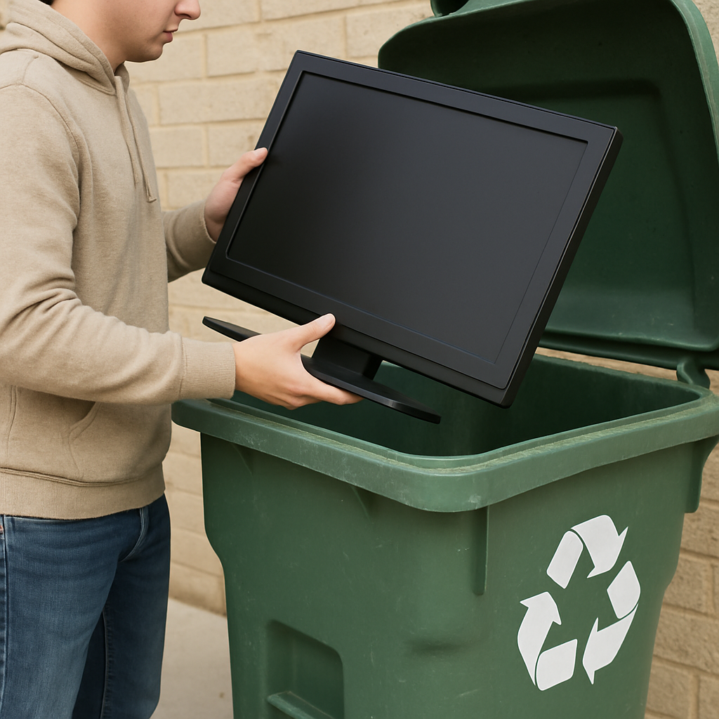Image of a person recycling an LCD TV