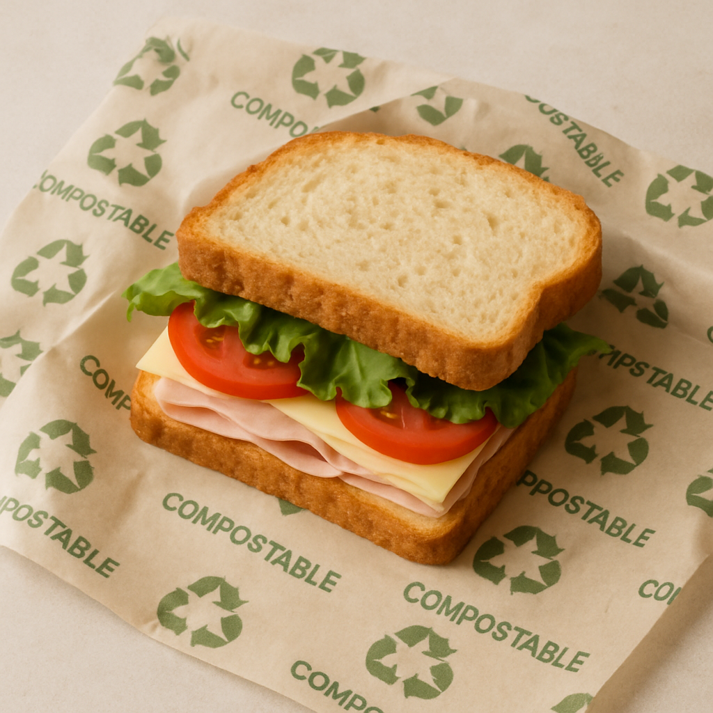 Compostable sandwich wrapping paper