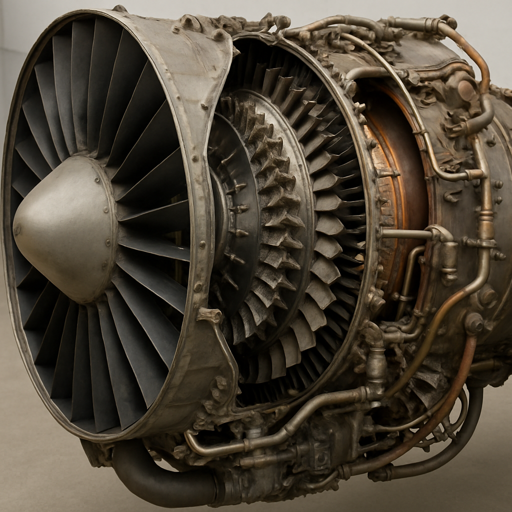 Jet engine with visible super alloys components