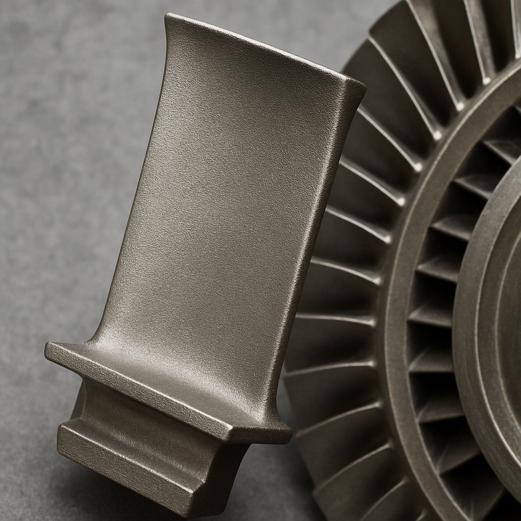 Close-up of a turbine blade made from a heat-resistant alloy