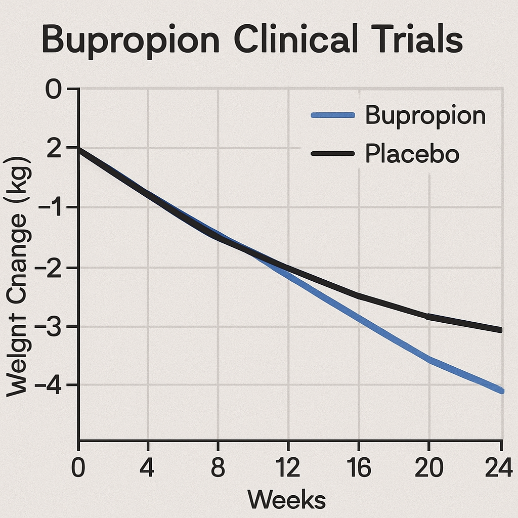 Graph showing weight loss results from Bupropion clinical trials