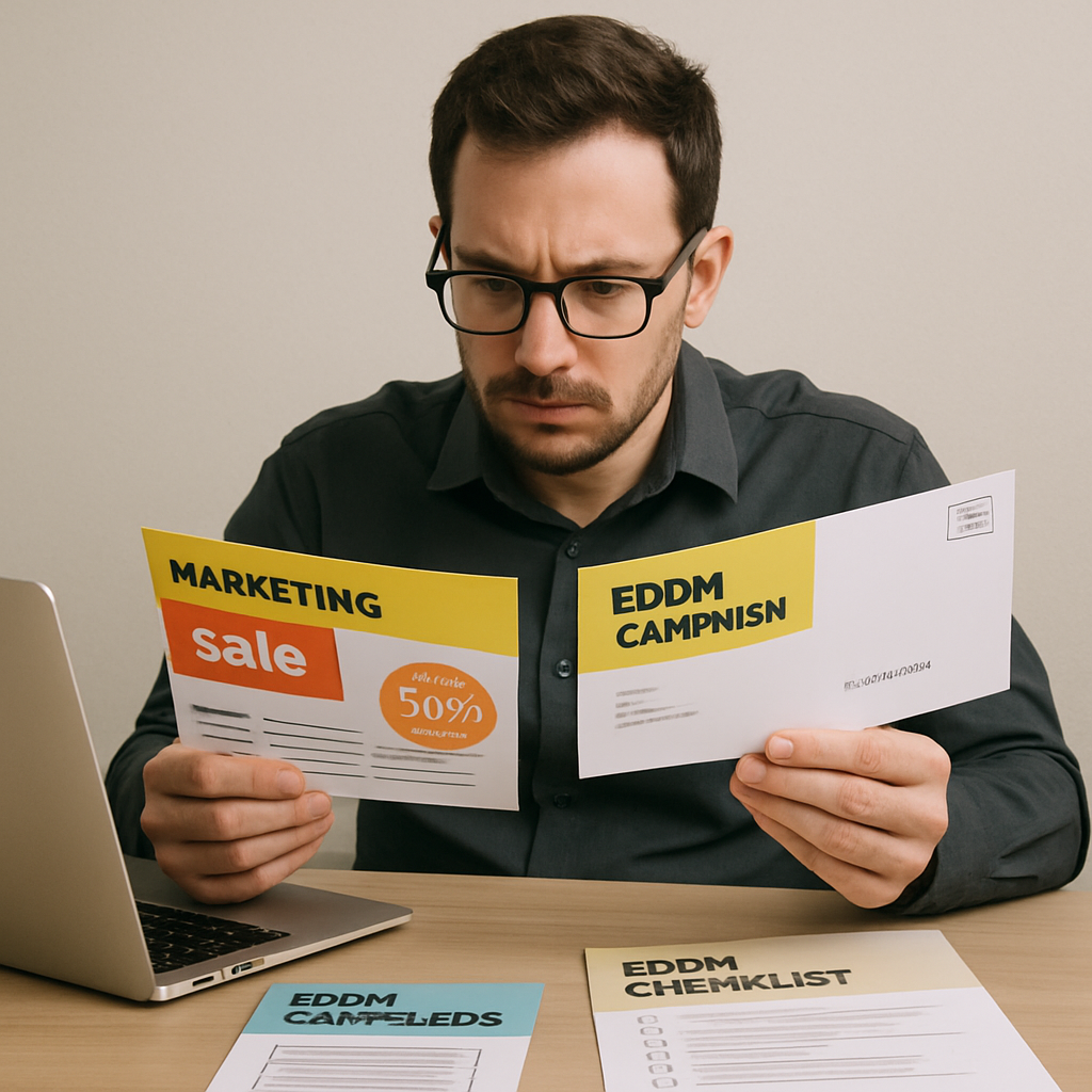 Entrepreneur reviewing EDDM campaign materials
