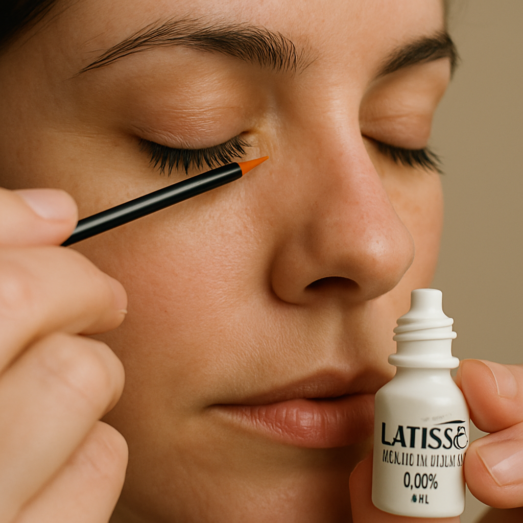 Close-up of a woman applying Latisse to eyelashes