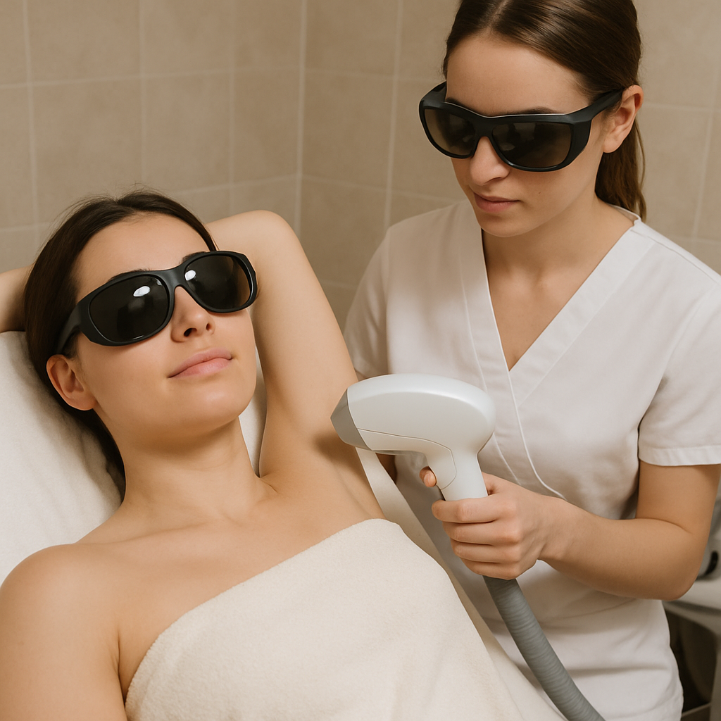 Person undergoing laser hair removal