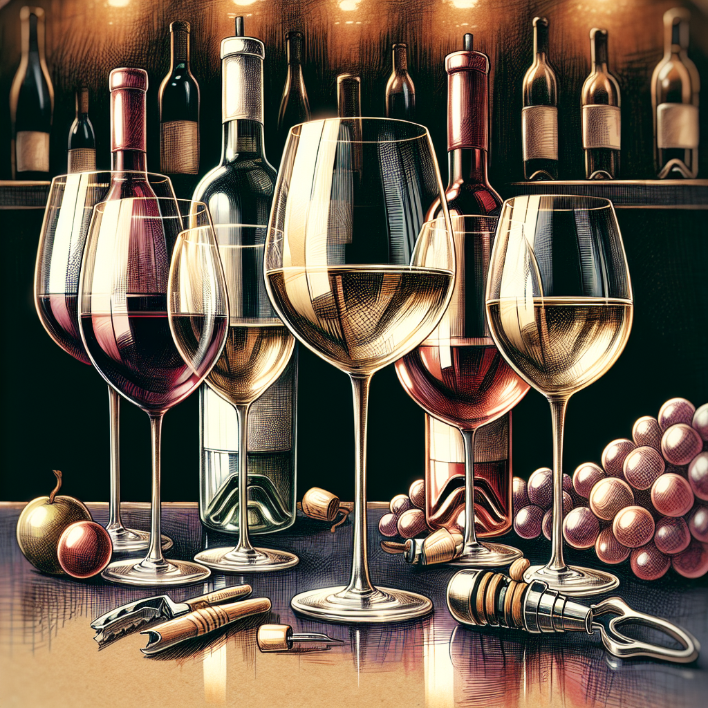 A beautifully set table with several wine glasses, each filled with different varieties of wine.