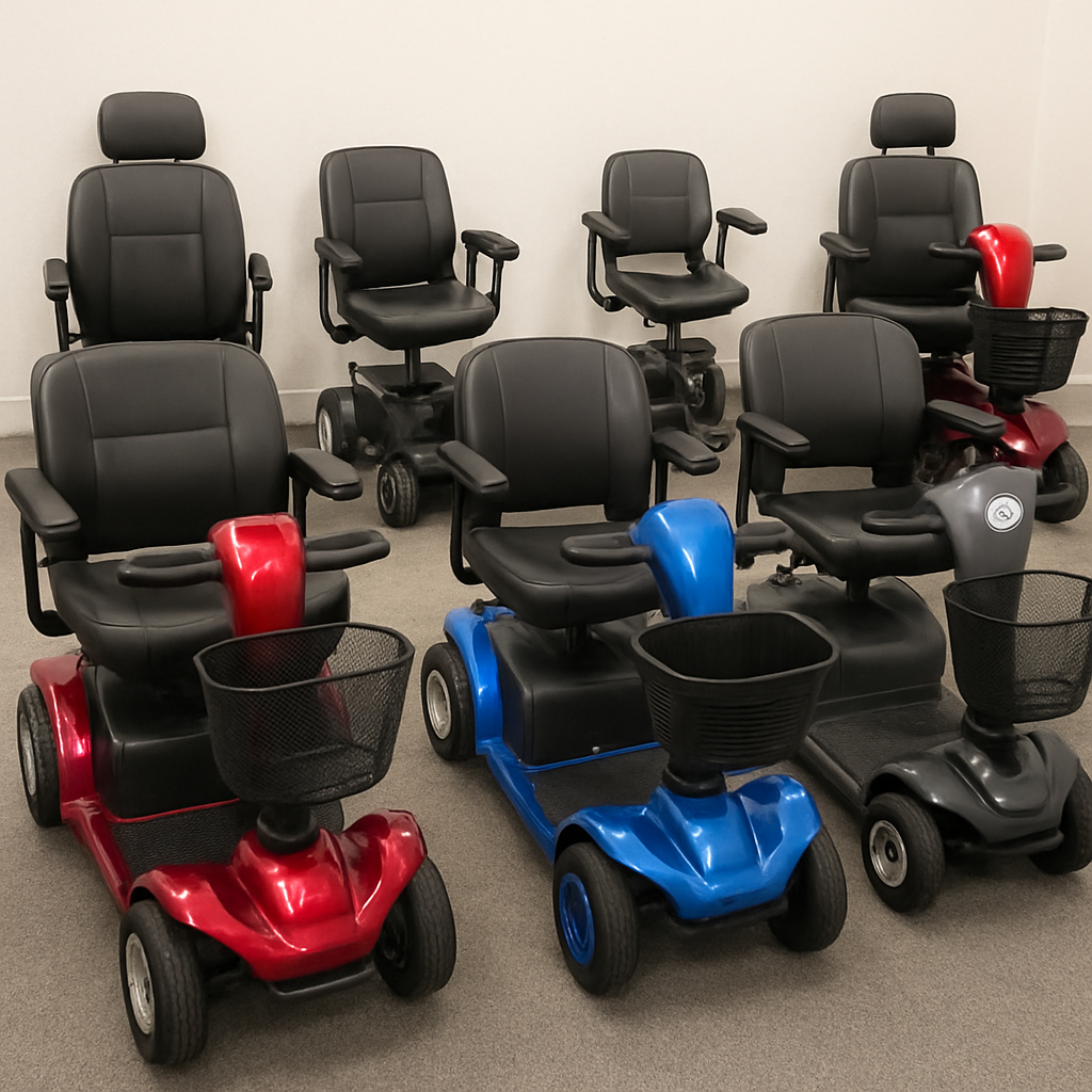 A variety of mobility scooters on display