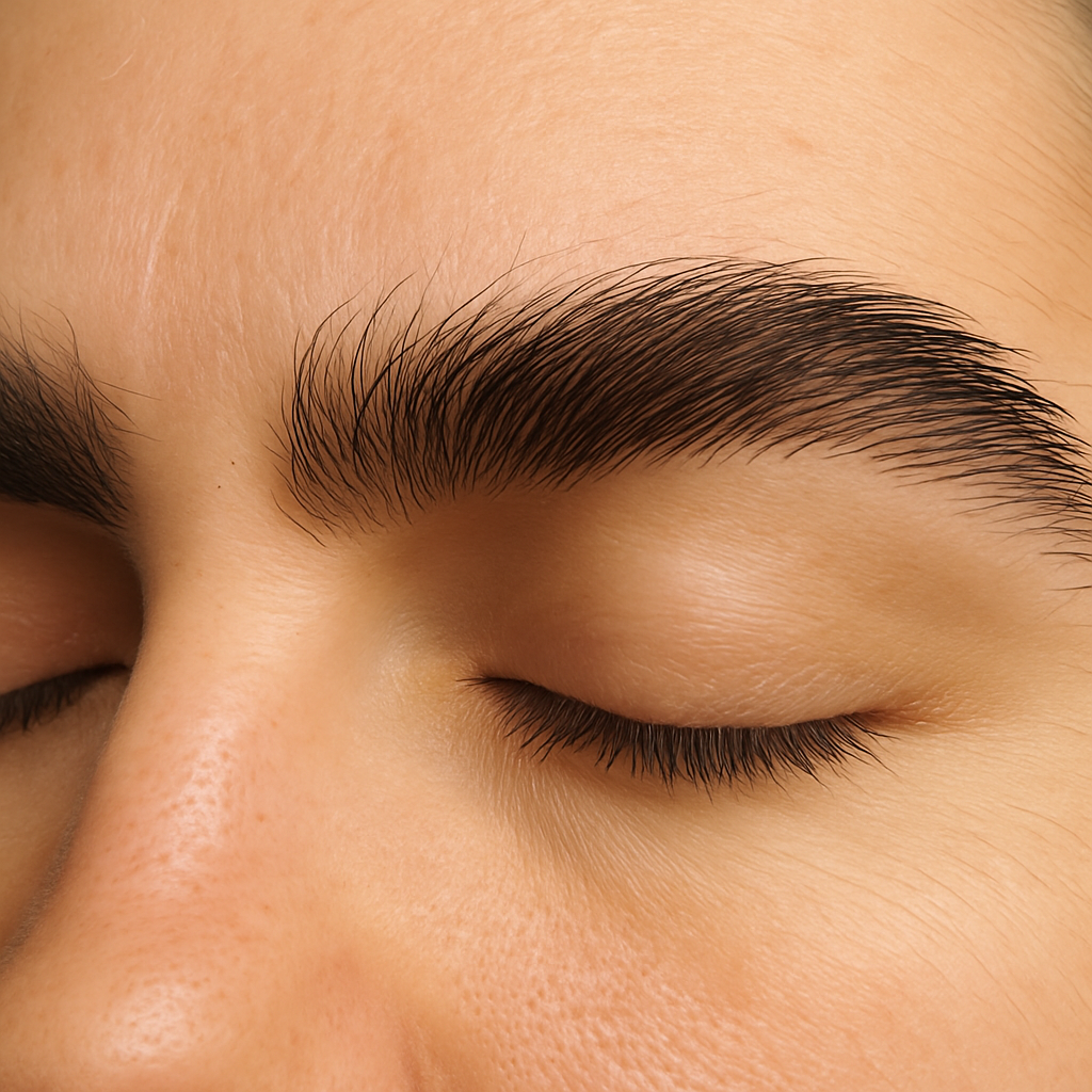 Close-up of natural thick eyebrows