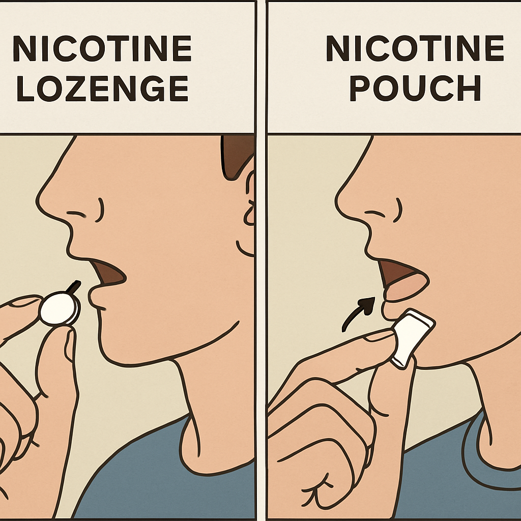 Illustration of nicotine lozenge and pouch usage