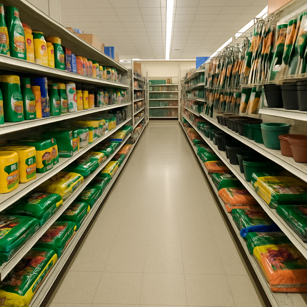 store aisle with gardening supplies