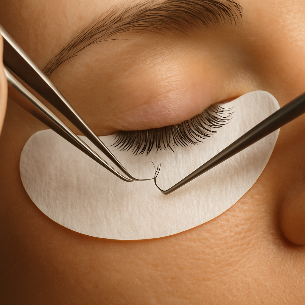 Eyelash extensions application close-up
