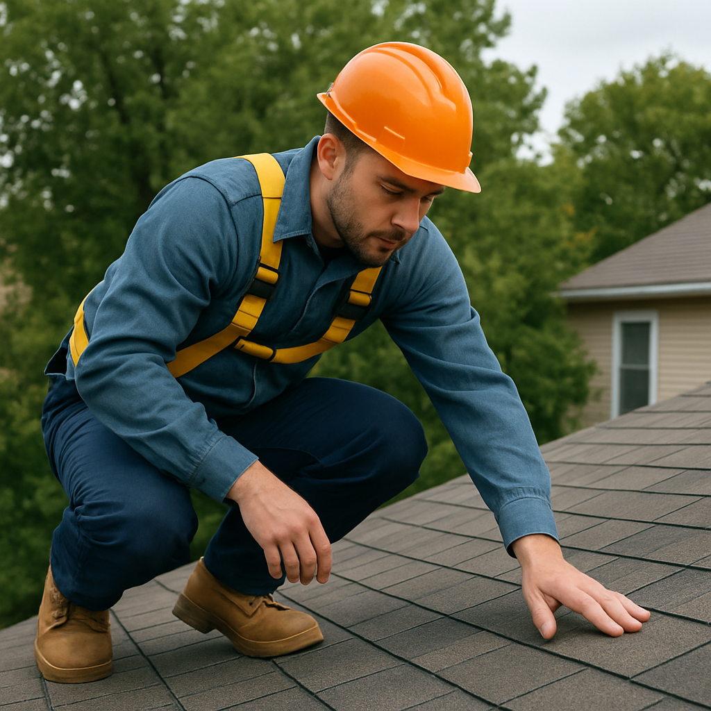 Roofer checking roof quality